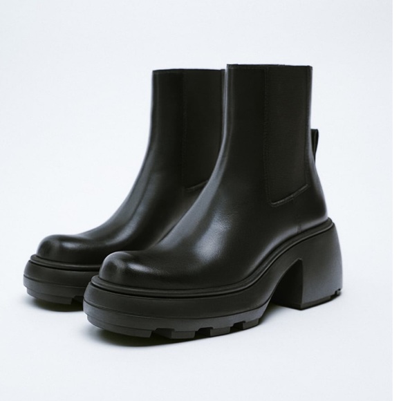ZARA LUG Sole Leather Ankle Boots - Picture 2 of 5